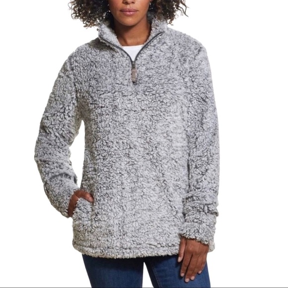 Weatherproof Vintage Gray Sherpa Faux Fur Pullover 3/4 Zip Pockets size -Large - Picture 1 of 6